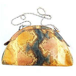 Vintage genuine snakeskin half-moon multicolor pastel peach pink blue crossbody